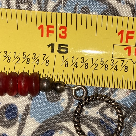 FAUX TURQUOISE NECKLACE W/ REDDISH BROWN & ANTIQUE SILVER-TONE DECORATIVE BEADS - Picture 6 of 6